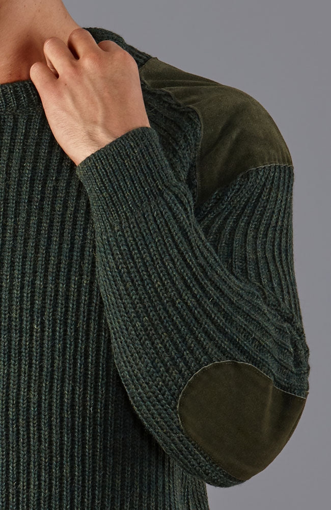 Paul James Mens Chunky British Wool Ribbed Shooting Sweater - Green